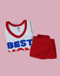 Boys Red & White Printed Cotton T-shirt with Red Shorts