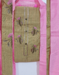 Cotton Heathered Grey Top With Floral Embroidery Work Churidar Material & Pink Soft Dupatta