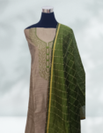Cotton Heathered Grey Top With Green Embroidery Work Churidar Material & Green Soft Cotton Dupatta