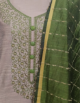 Cotton Heathered Grey Top With Green Embroidery Work Churidar Material & Green Soft Cotton Dupatta