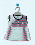 Girls White & Blue Striped Cotton Bodysuits With Shorts