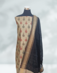 Heathered Gray With Black Color Cotton Churidar Material Black Dupatta With Embroidery Works