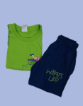 Kids Giraffe Printed Green T-Shirt With Dark Blue Shorts