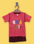 Kids T-Shirt With Shorts Red & Black Color Cotton