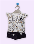 Kids White Printed Cotton T-Shirt With Black Shorts