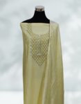 Light Yellow Color Beaded Semi Silk Churidar Material With Dupatta