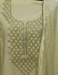 Light Yellow Color Beaded Semi Silk Churidar Material With Dupatta