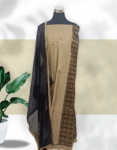 Pure Cotton Churidar Material With Elephants Works Heathered Gray Color With Black Bottom & Soft Dupatta