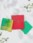 Red Color Beaded Cotton Churidar Material With Green Dupatta