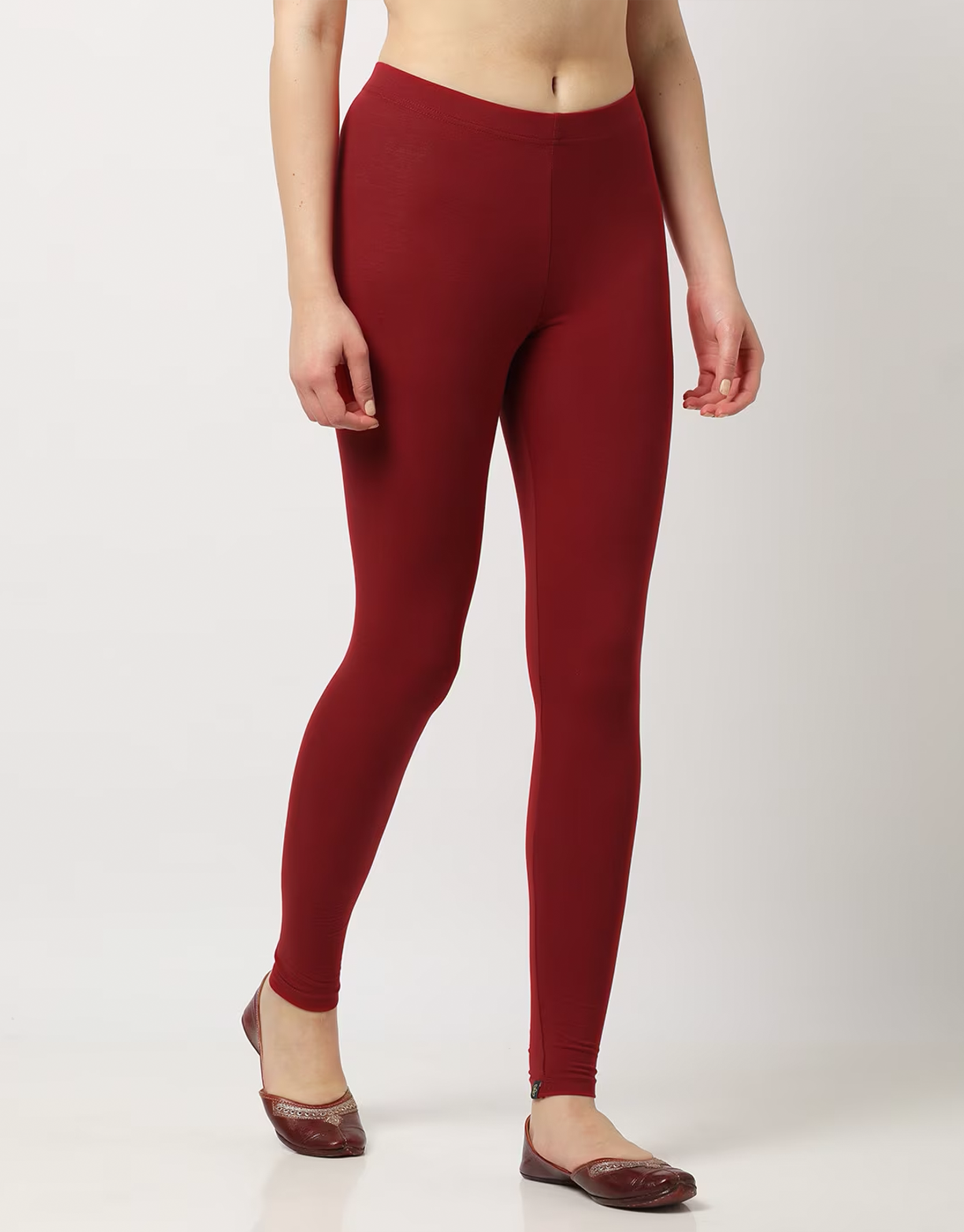 Churidar Fit Mixed Cotton with Spandex Stretchable Leggings Maroon-sonthuy.vn