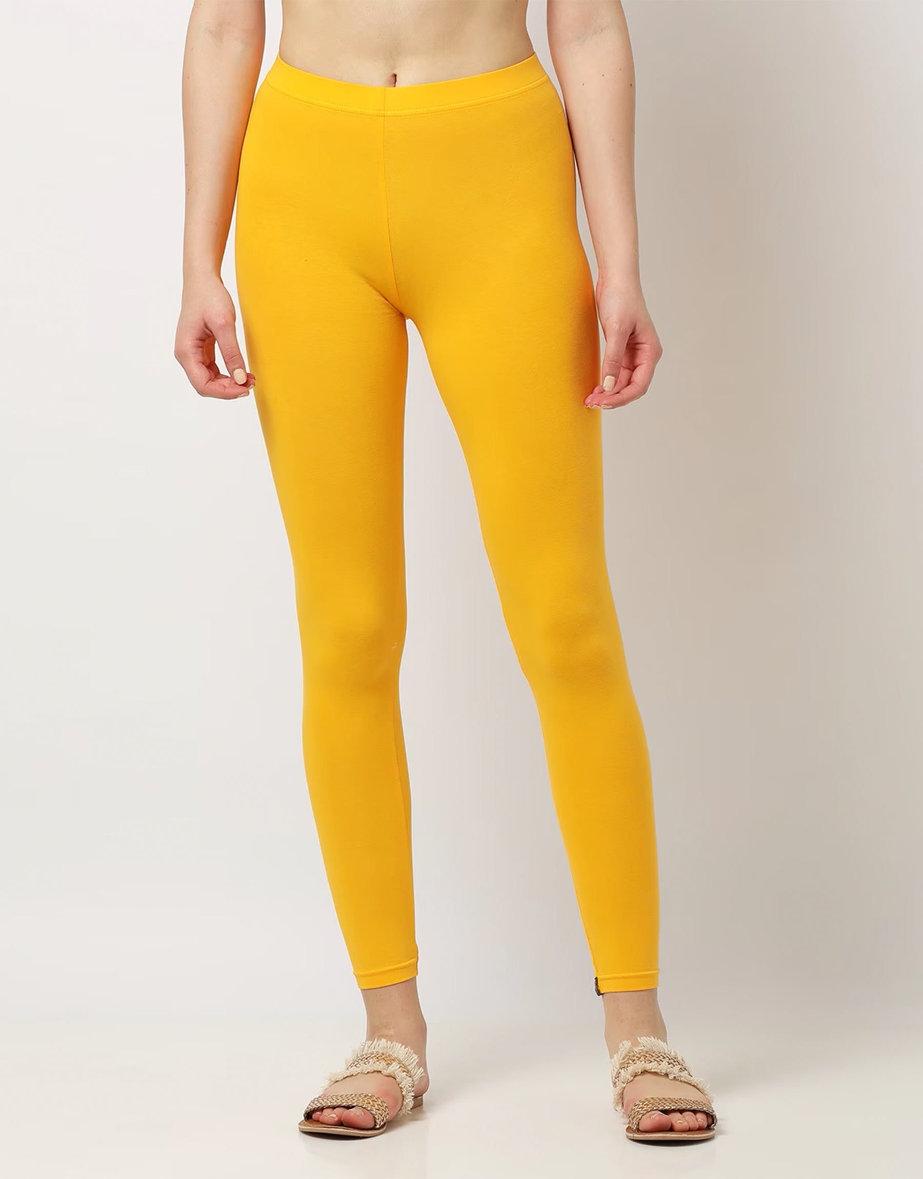 Yellow color stretchable cotton ankle Leggings-LGA49