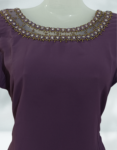 Georgette A Line Kurtis With Sugar Beads & Golden Cut Beads In Neck Portion Round Neck Plum Purple Color