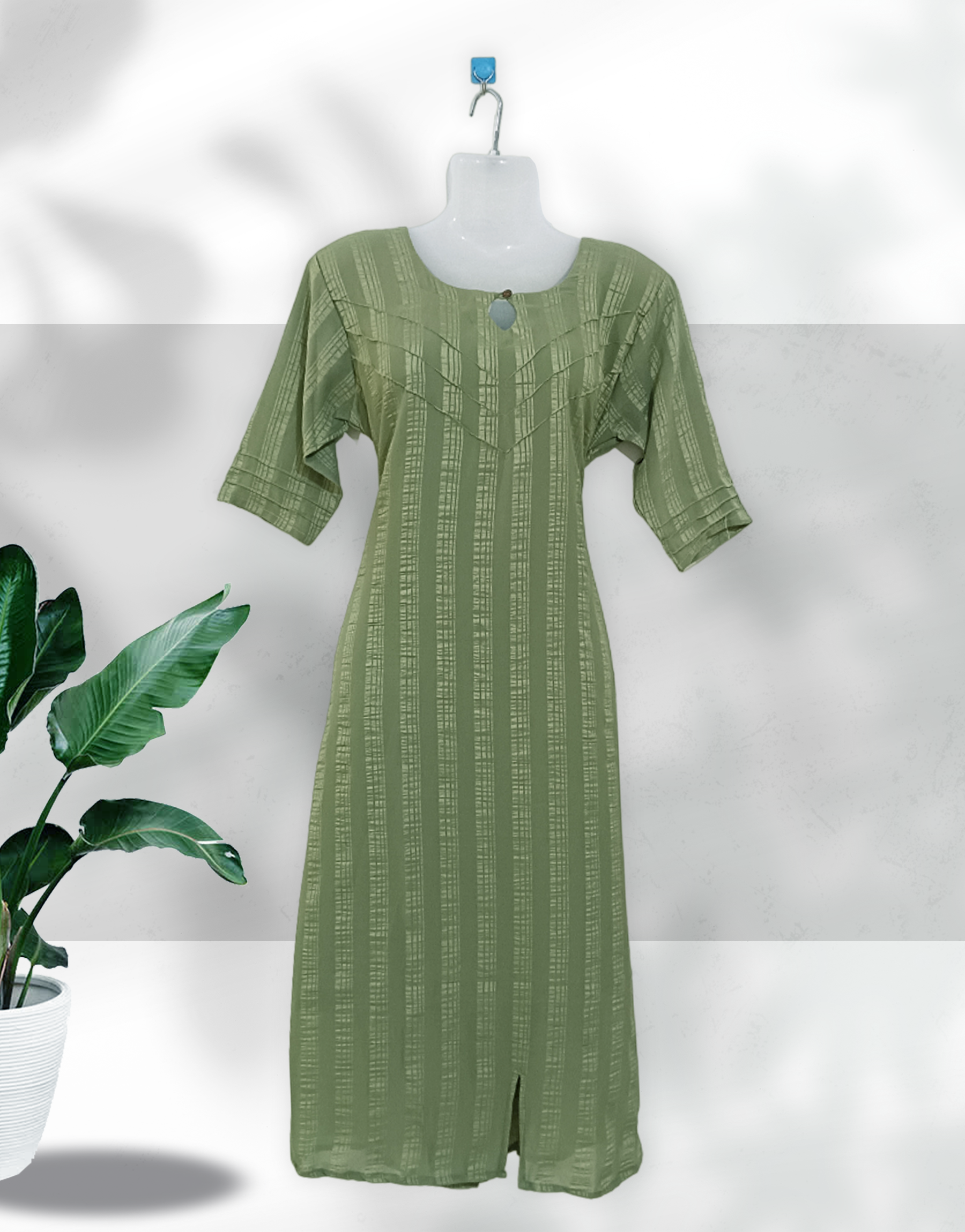 green& Silver-Toned Ethnic Motifs Keyhole Neck A-Line Maxi Dress Kurtis