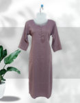 Purple Gray Color Cotton Blend Straight Kurtis With Round Notched Neck & Side Slit