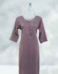 Purple Gray Color Cotton Blend Straight Kurtis With Round Notched Neck & Side Slit