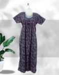 Women’s – Floral Printed MC Nighty Short Sleeves Night Wear Maxi for Women Square Neck Multi Color (Dark Lilac, Limed Spruce)- Cotton