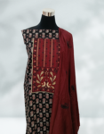 Black Color Floral Printed Soft Cotton Churidar Material With Beautiful Thread Embroidery On Yoke Chiffon Cotton Dupatta