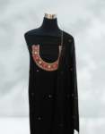 Black Color Georgette Churidar Material With Beautiful Golden Thread Embroidery On Neck Georgette Dupatta