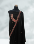 Black Color Georgette Churidar Material With Beautiful Golden Thread Embroidery On Neck Georgette Dupatta