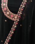 Black Color Georgette Churidar Material With Beautiful Golden Thread Embroidery On Neck Georgette Dupatta