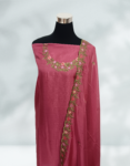 Cerise Pink Color Jute Silk Churidar Material With Beautiful Floral Embroidery Work On Neck & Dupatta