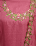 Cerise Pink Color Jute Silk Churidar Material With Beautiful Floral Embroidery Work On Neck & Dupatta