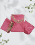 Cerise Pink Color Jute Silk Churidar Material With Beautiful Floral Embroidery Work On Neck & Dupatta