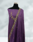 Dark Lavender Color Jute Silk Churidar Material With Beautiful Floral Embroidery Work On Neck & Dupatta