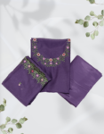 Dark Lavender Color Jute Silk Churidar Material With Beautiful Floral Embroidery Work On Neck & Dupatta