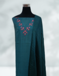 Deep Aqua Color Jute Silk Churidar Material V Neck Embroidery Work Light Weight Dupatta With Small Sequence Work