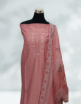 Dirty Pink Color Semi Silk Churidar Material With Sugar Beads & Cut Beads Work On Yoke & Printed Organza Dupatta