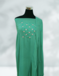 Greenish Cyan Georgette Churidar Material With Beautiful Floral Embroidery Work On Yoke