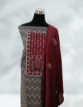 Grey Color Floral Printed Soft Cotton Churidar Material With Beautiful Thread Embroidery On Yoke Chiffon Cotton Dupatta