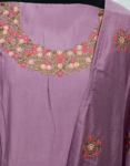 Lavender Color Semi Silk Churidar Material With Beautiful Floral Embroidery & Small Sequence Work On Neck