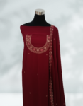 Maroon Color Georgette Churidar Material With Beautiful Golden Thread Embroidery On Neck Georgette Dupatta