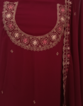 Maroon Color Georgette Churidar Material With Beautiful Golden Thread Embroidery On Neck Georgette Dupatta