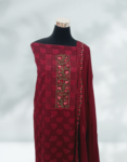 Maroon Color Georgette Churidar Material With Beautiful Thread Print On Top Thread Embroidery & Small Sequence Work On Yoke Embroidery Work On Dupatta