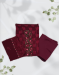 Maroon Color Georgette Churidar Material With Beautiful Thread Print On Top Thread Embroidery & Small Sequence Work On Yoke Embroidery Work On Dupatta