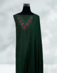 Mineral Green Color Jute Silk Churidar Material V Neck Embroidery Work Light Weight Dupatta With Small Sequence Work