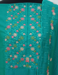 Premium Dark Cyan Silk Chiffon Churidar Material With Heavy Thread Embroidery Work