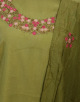 Tan Green Color Semi Silk Churidar Material With Beautiful Floral Embroidery & Small Sequence Work On Neck