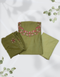 Tan Green Color Semi Silk Churidar Material With Beautiful Floral Embroidery & Small Sequence Work On Neck