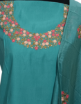 Topaz (Green-Blue Mix) Color Semi Silk Churidar Material With Beautiful Floral Embroidery & Small Sequence Work On Neck