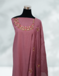 Turkish Rose Color Semi Silk Churidar Material With Beautiful Floral Embroidery & Small Sequence Work On Neck