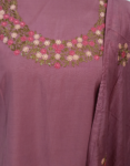 Turkish Rose Color Semi Silk Churidar Material With Beautiful Floral Embroidery & Small Sequence Work On Neck