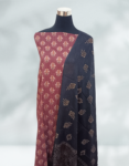 Women’s Ajrakh Print Cotton Blend Churidar Material Multi Color ( Pinkish Red Top, Black Color Printed Dupatta & Bottom )