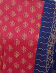 Women’s Ajrakh Print Cotton Blend Churidar Material Multi Color ( Red Top, Dark Blue Color Printed Dupatta & Bottom )