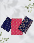 Women’s Ajrakh Print Cotton Blend Churidar Material Multi Color ( Red Top, Dark Blue Color Printed Dupatta & Bottom )