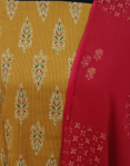 Women’s Ajrakh Print Cotton Blend Churidar Material Multi Color ( Yellow Top, Red Dupatta & Bottom )