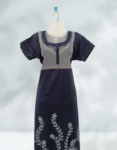 Women’s – Printed Rajwadi MC Nighty Short Sleeves Night Wear Maxi for Women Front Open Round Neck Dark Blue (Cloud Brust) Color – Cotton